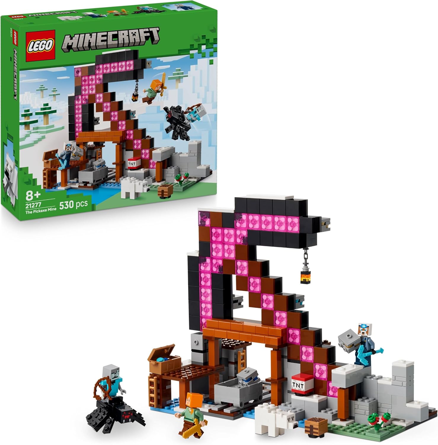 LEGO® Minecraft™ 21277 Die Spitzhackenmine – Verpackung, Zubehör und Details sichtbar