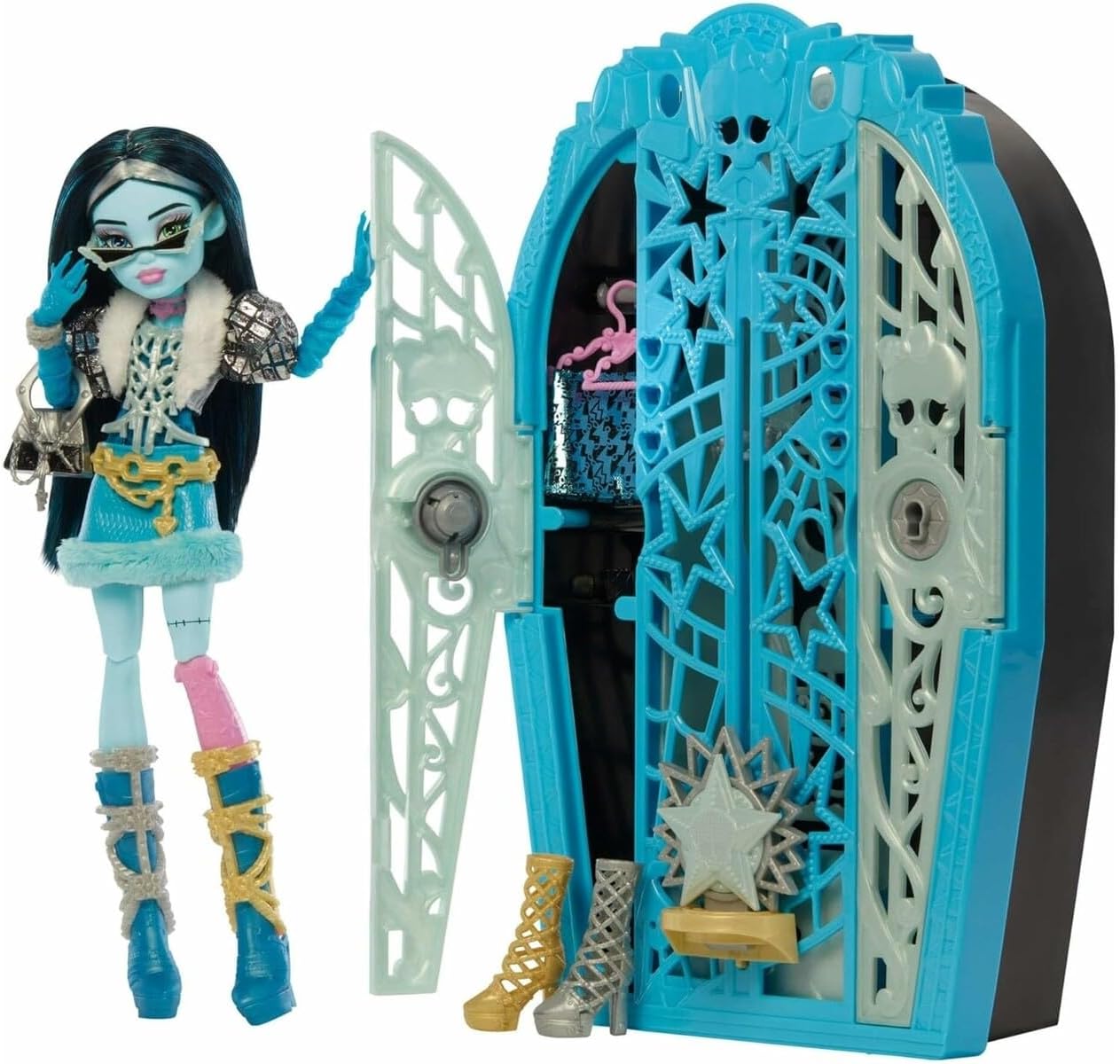 Monster, High, Skulltimate, Secrets, Hauntlywood-Mysteries-Spielset,, Frankie-Stein-Puppe, mit, mehr, als, 19, Überraschungen, Puppe, Spielzeug, Gesicht, Kopf, Person Monster High Skulltimate Secrets Hauntlywood-Mysteries-Spielset, Frankie-Stein-Puppe mit mehr als 19 Überraschungen