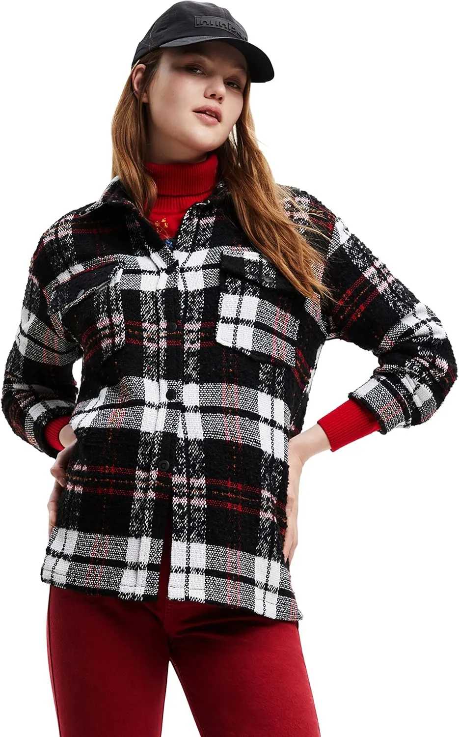 Desigual Damen Jacke - Kariert, Schwarz-Weiß-Rot 22WWEW872000 GR. M