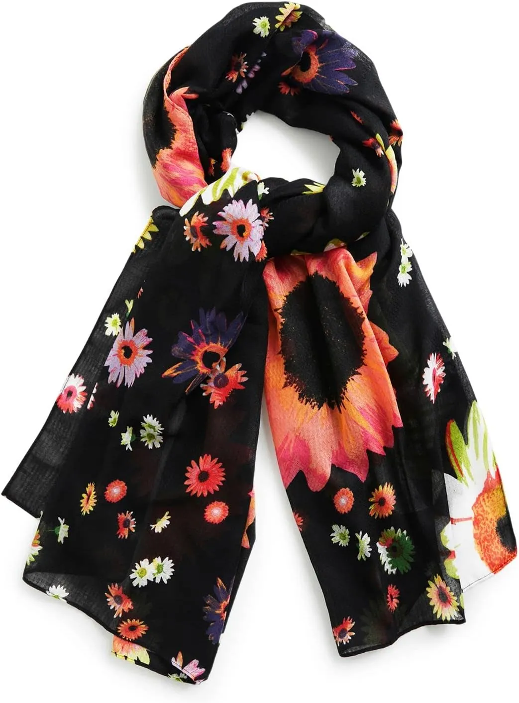 Desigual Damen Schal „Daisy“ - Schwarz mit buntem Blumenmuster 22WAWA17