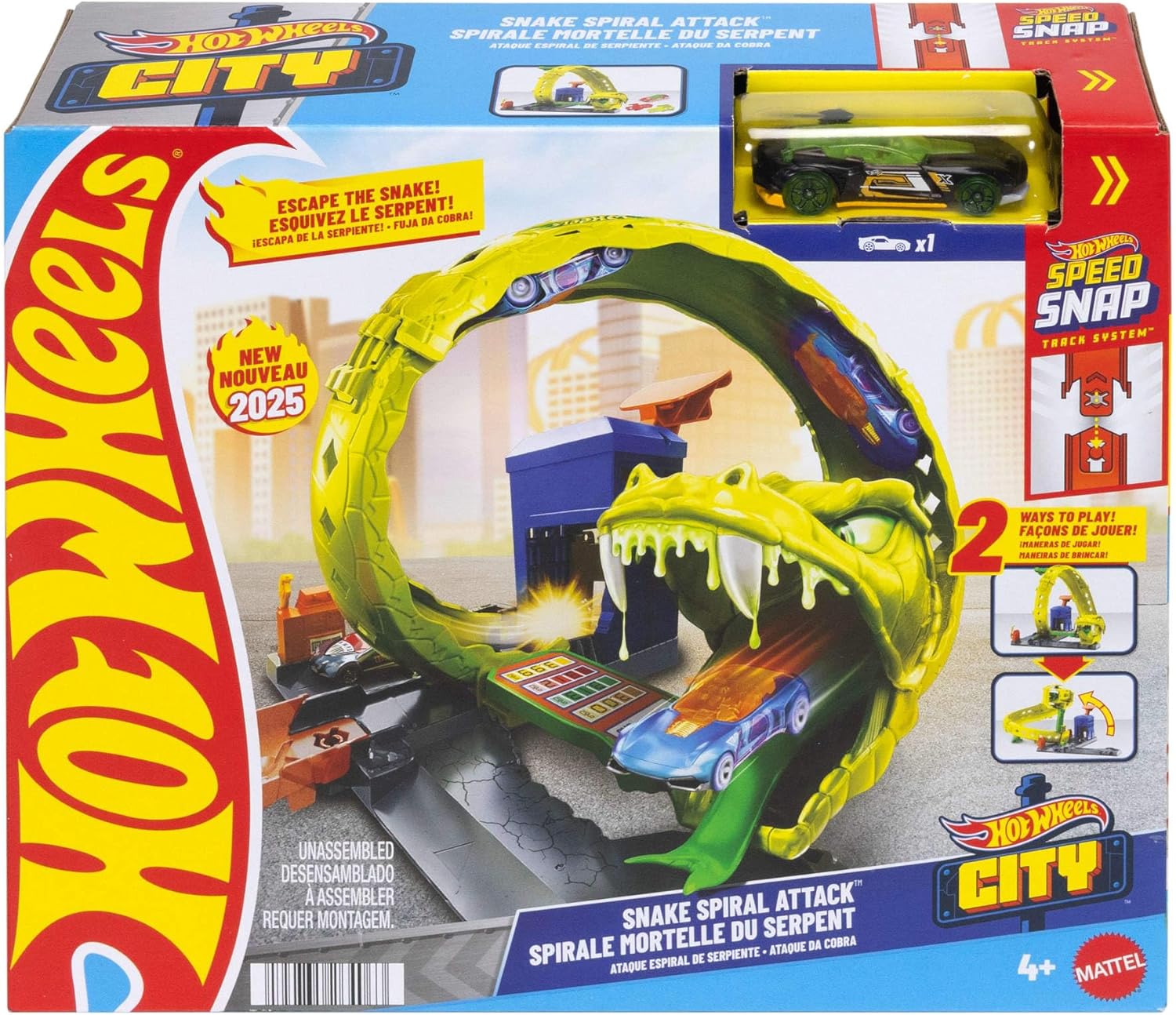 Hot, Wheels, Schlangen-Spiralattacke, Spielset, mit, Die-Cast-Spielzeugauto, im, Maßstab, 1:64, und, schnellem, Track-Stecksystem