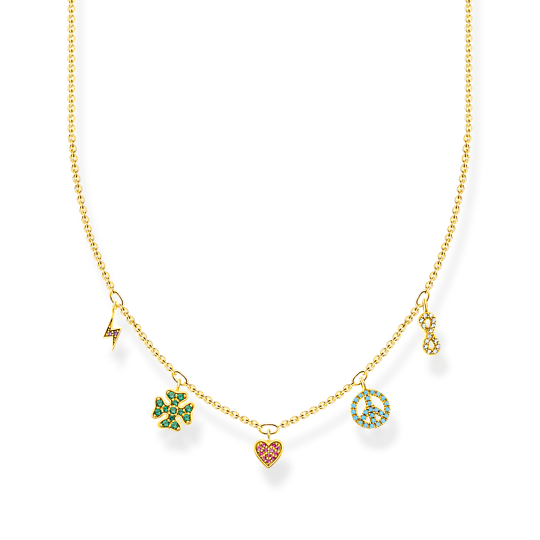 Thomas, Sabo, Kette, Mit, Symbole, Bunt, Gold, Länge, 42, Cm, Zubehor, Schmuck, Halskette, Diamant, Edelstein