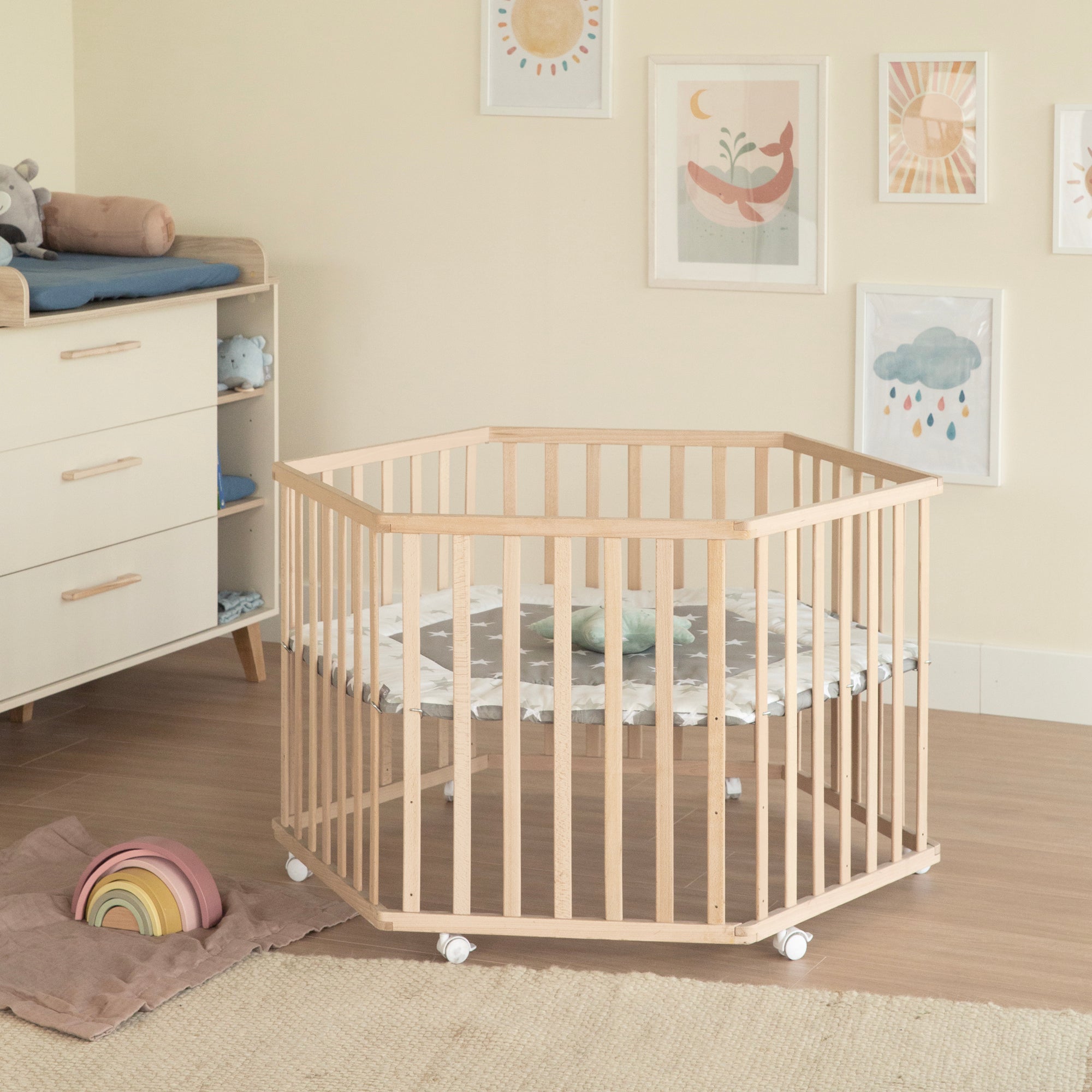 Roba 0232NAV190A Laufgitter 6-eckig Little Stars Bio Buche natur - Produktbild 7