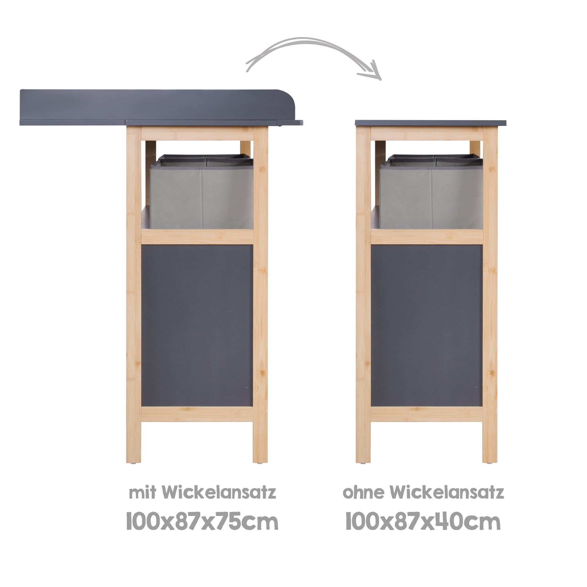 Roba 1711030AB Wickelkommode, Wickelansatz Berlin anthrazit-Bambus – Wickelkommode schmal - Produktbild 8