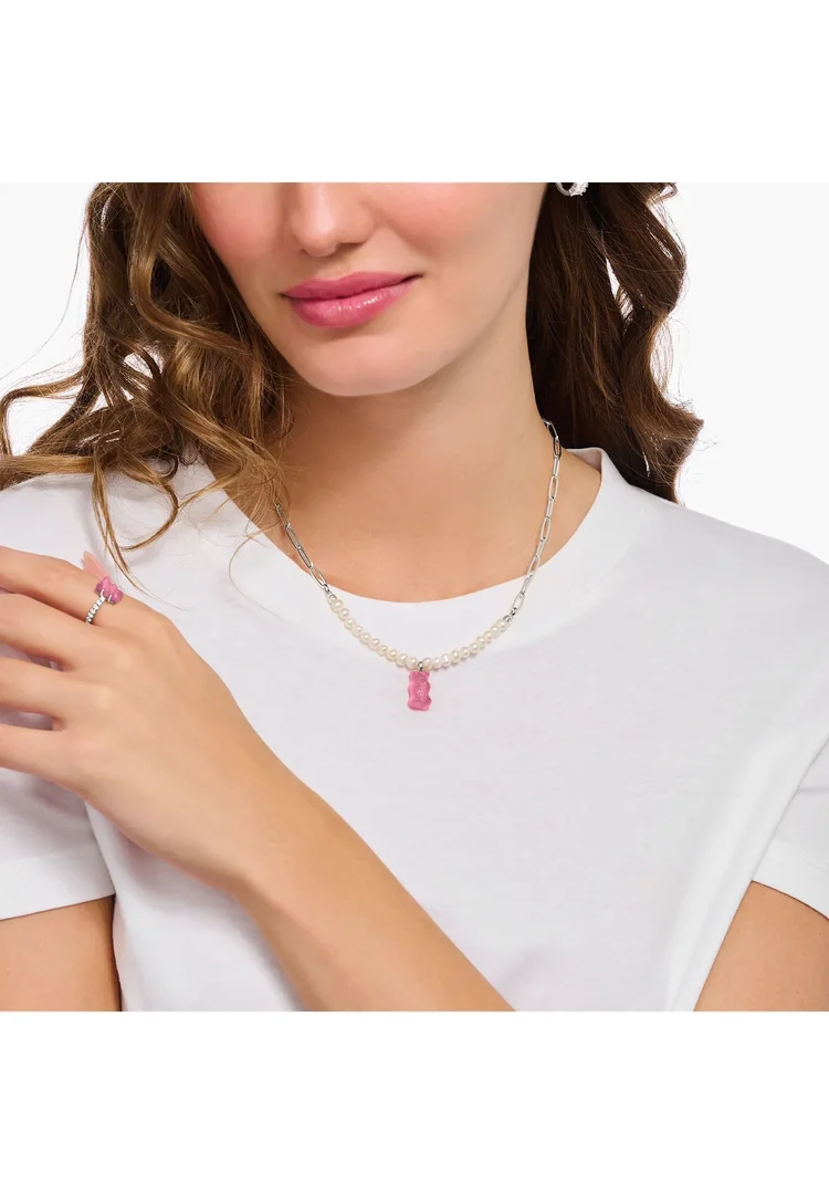 Thomas Sabo Kette Haribo Mit Goldbär Länge 45 Cm Perlen Pink Silber KE2207-082-9-L45V