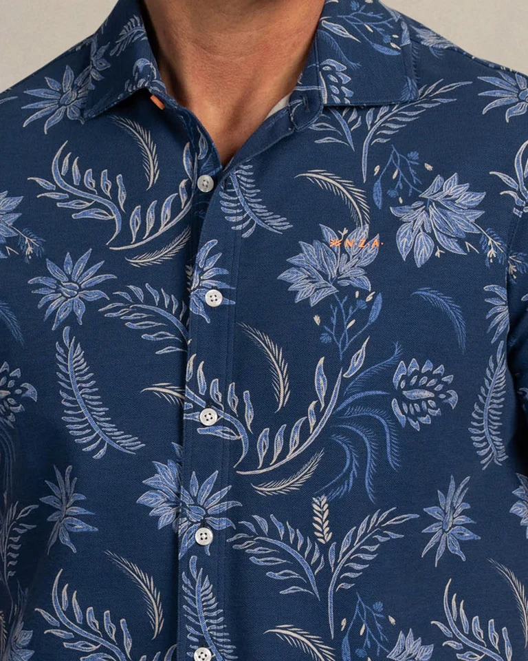 NZA 26CN588SNS/XXL Hemd - Kurzarm / Blau / Blumen - XXL