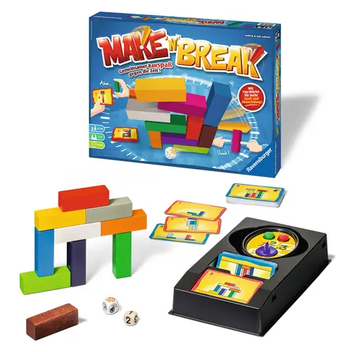 Ravensburger 26750 - Make 'n' Break - Gesellschaftsspiel für die ganze Familie mit Bausteinen, Spiel für Erwachsene un