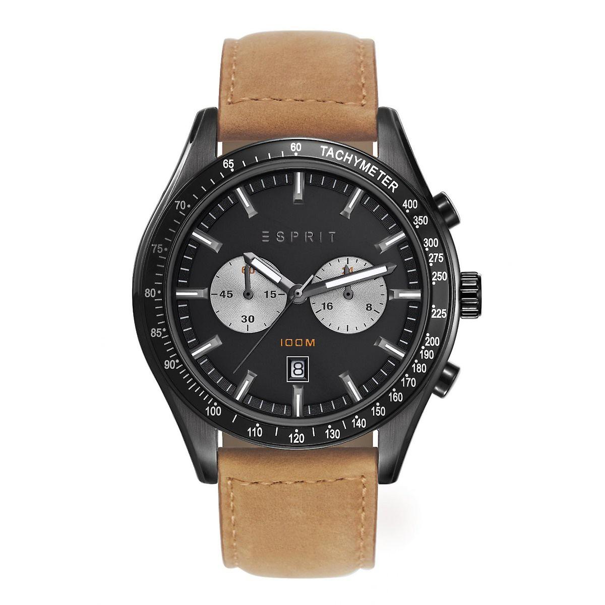 ESPRIT Herrenarmbanduhr Ryan Chronograph Leder, Schwarz ESPRIT Herrenarmbanduhr Ryan Chronograph Leder, Schwarz Armbanduhr, Arm, Körperteil, Person