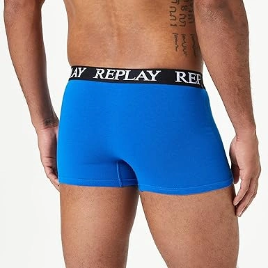 REPLAY Herren Boxershorts I101102BBG - Schwarz/Grau/Blau, 3er Pack mit Logo-Bund GR. L