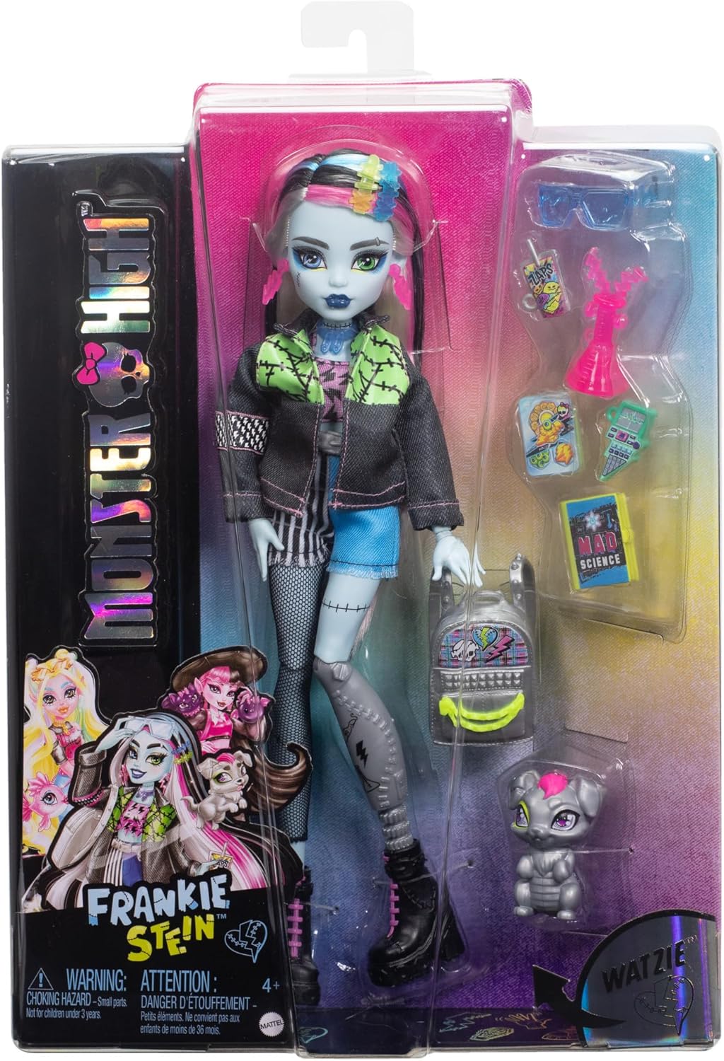 Monster High Frankie Stein Puppe mit Hund Watzie HXH73 Figur, Puppe, Spielzeug, Person, Gesicht
