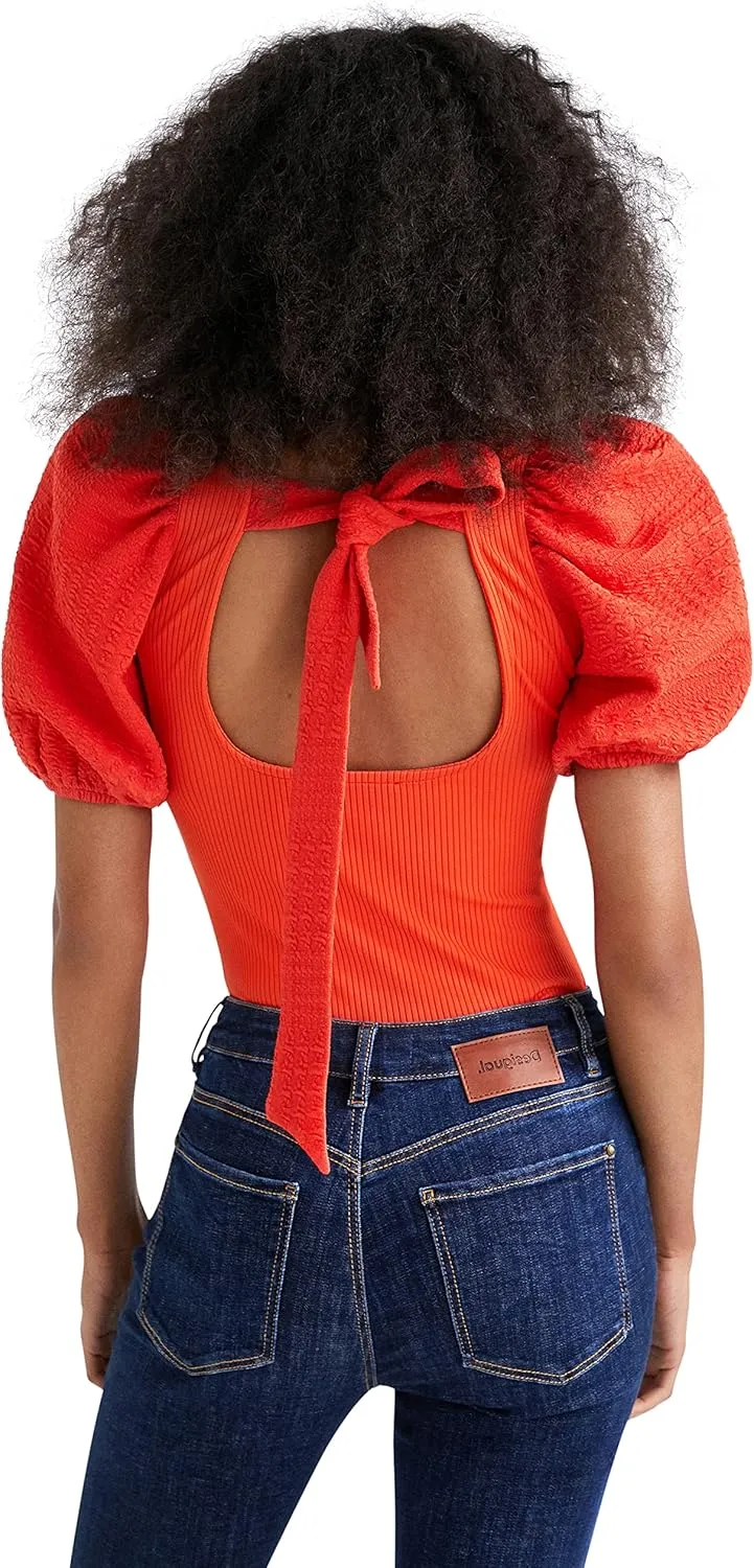 Desigual Damen Body - Oranger Body mit Puffärmeln 22WWQK187002 GR. L