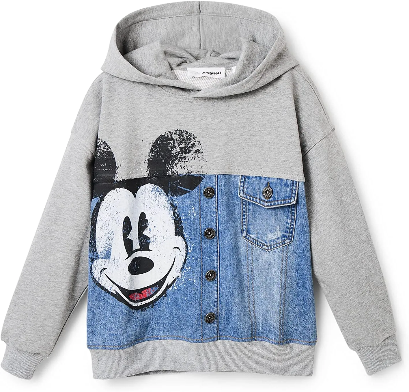 Desigual Jungen Sweatshirt - Grau mit Mickey-Mouse-Denim-Print 22WBSK03 GR. L
