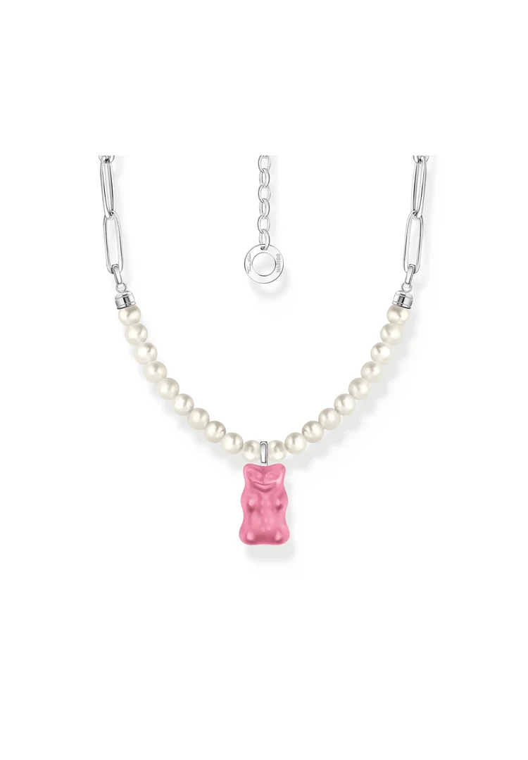 Thomas, Sabo, Kette, Haribo, Mit, Goldbär, Länge, 45, Cm, Perlen, Pink, Silber, KE2207-082-9-L45V