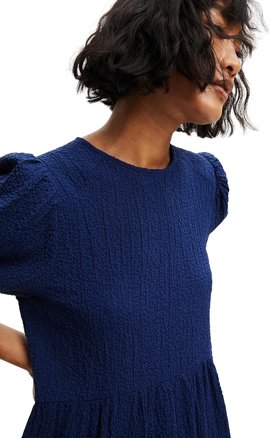 Desigual Damen Kleid - Blaues Kleid mit Puffärmeln 22WWVW735010 GR. XS