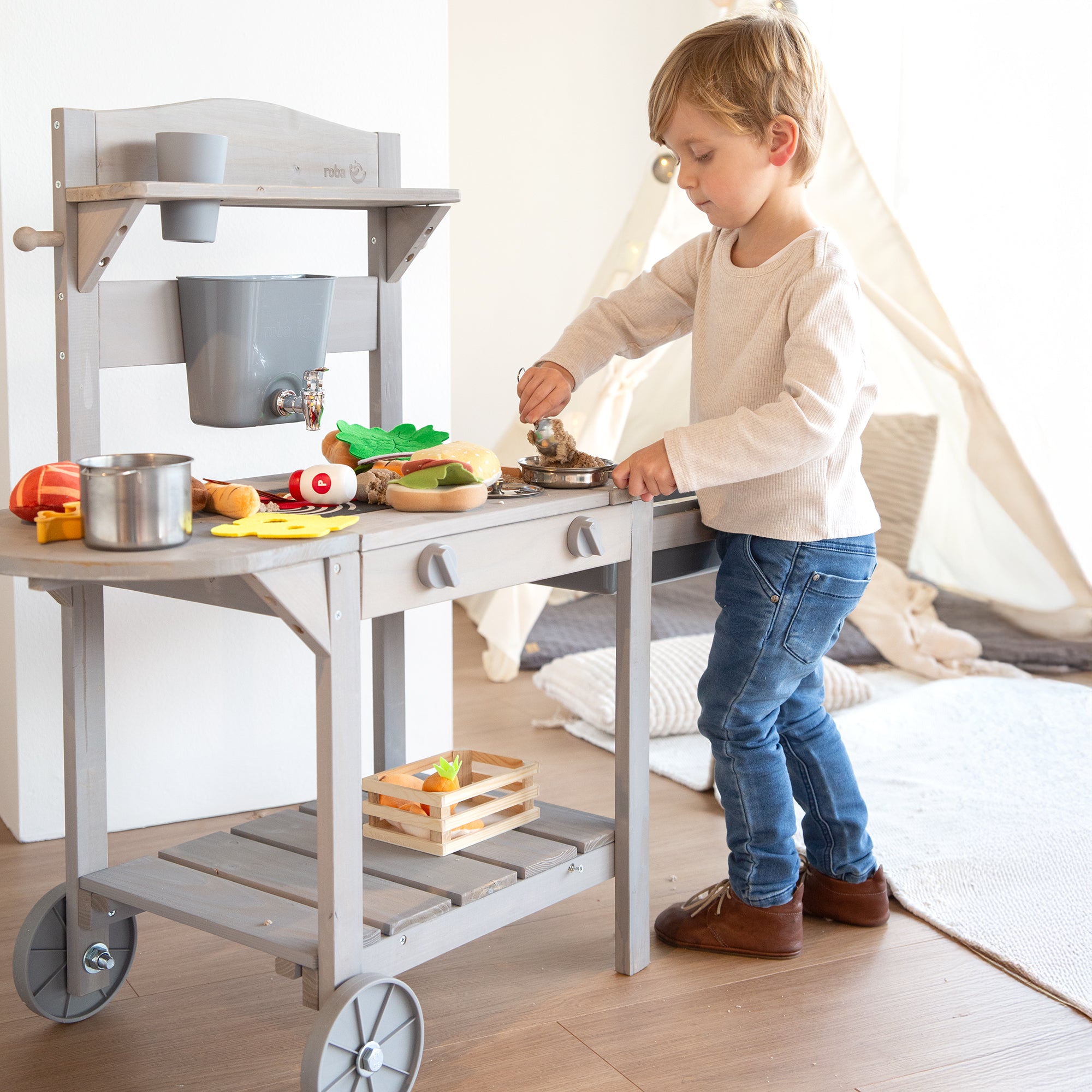 Roba 457005GA Mobile Spiel- Matschküche BBQ grau – Outdoor FSC - Produktbild 2