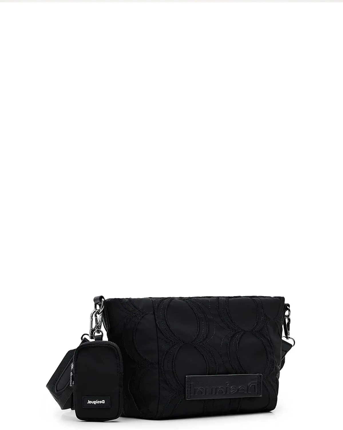 Desigual Damen Umhängetasche - Schwarz Stofftasche mit Logo-Relief 22WAXA75