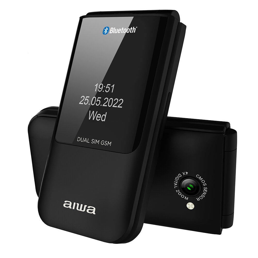 Aiwa_FP-24BK_Schwarz_trends4cents_Großtasten_Bluetooth_Seniorenhandy_mit_Ladeschale,_Klapphandy,_Dual-SIM,_Farbdisplay,_SOS,_Notruf,_32MB_ROM,_32MB_RAM,_GPRS,_GSM, Elektronik, Telefon, Handy, Kamera