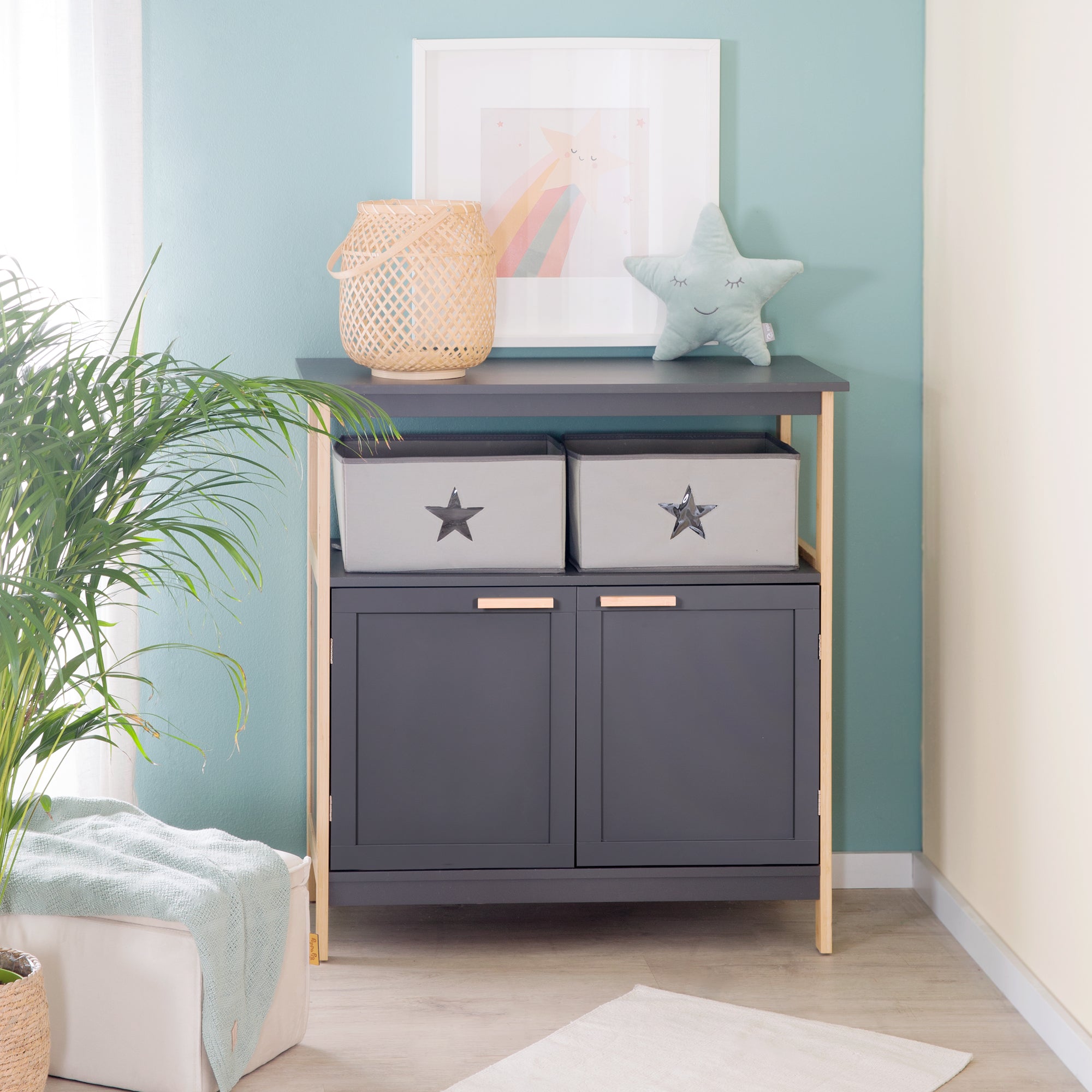 Roba 1711030AB Wickelkommode, Wickelansatz Berlin anthrazit-Bambus – Wickelkommode schmal - Produktbild 6