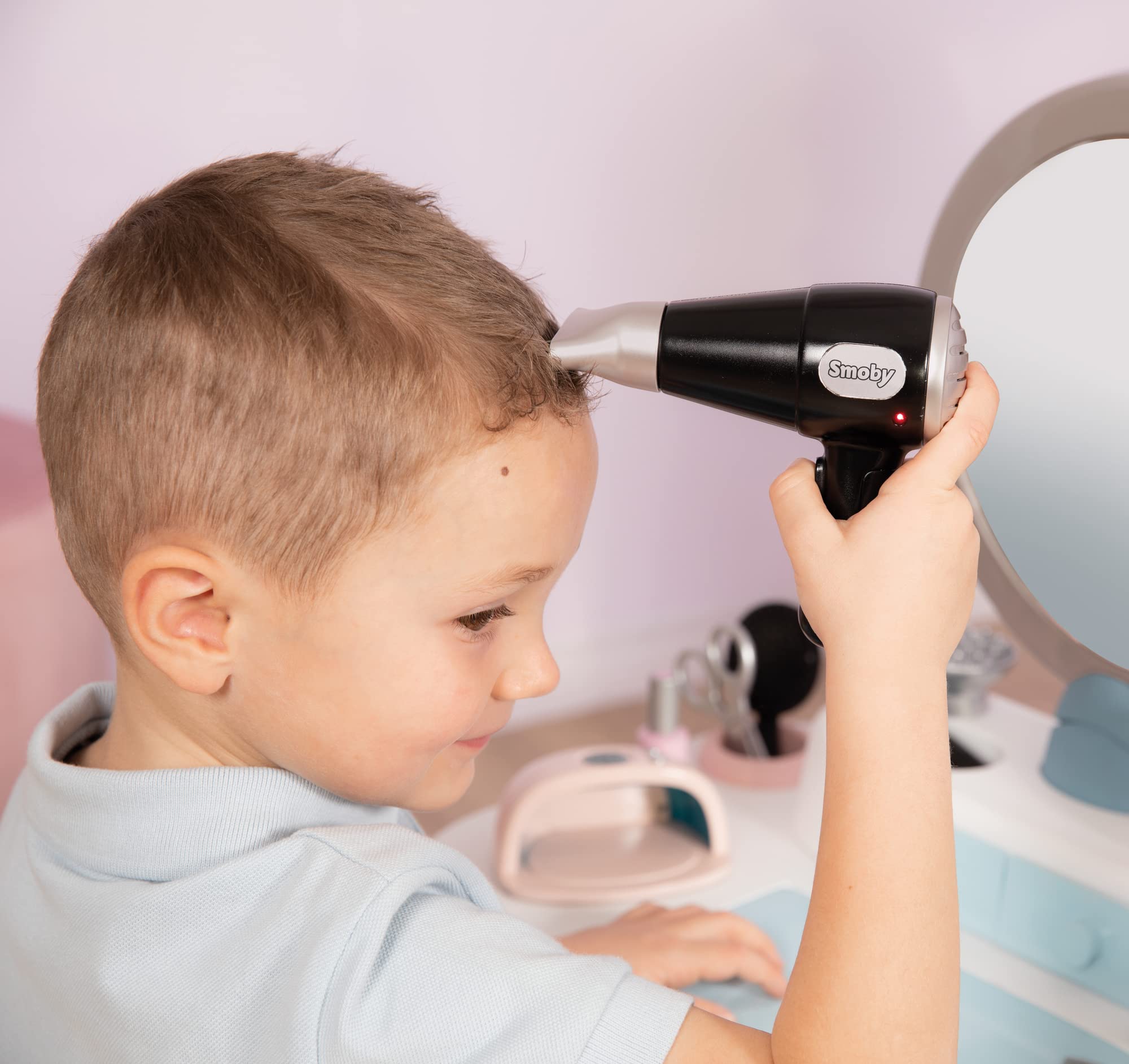Smoby My Beauty Center Spielset: Friseur-, Make-up- und Verkaufsstation mit 32 Zubehörteilen Fen, UV-Lampe, Kosmetik, Kasse, ab 3 Jahren, Junge, Kind, Männlich, Person, Fön