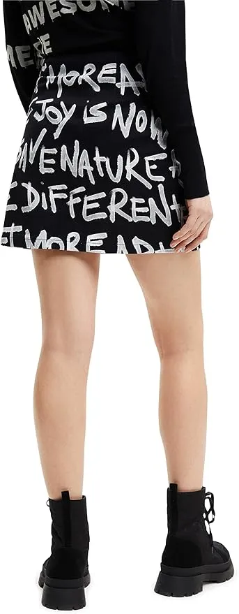 Desigual Damen Rock - Minirock mit grafischem Schrift-Print 22WWFW072000 GR. XS