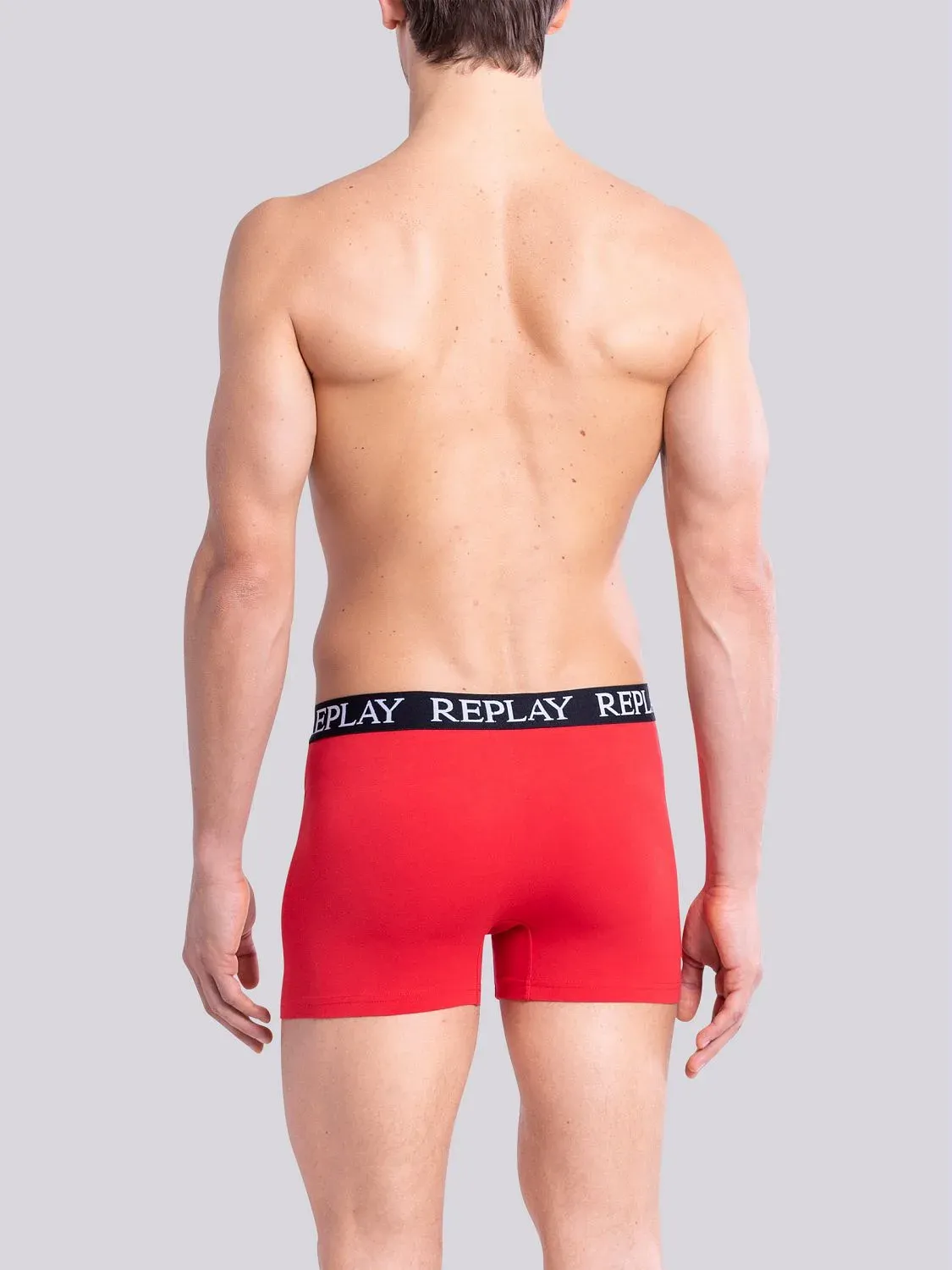 REPLAY Herren Boxershorts I101005BR – Schwarz/Rot, 2er Pack Cotton-Stretch GR. L
