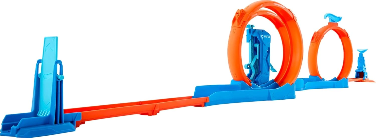 Hot Wheels Track Creator Dreifach-Looping-Pack und Spielzeugauto im Maßstab 1:64, Trackbauset