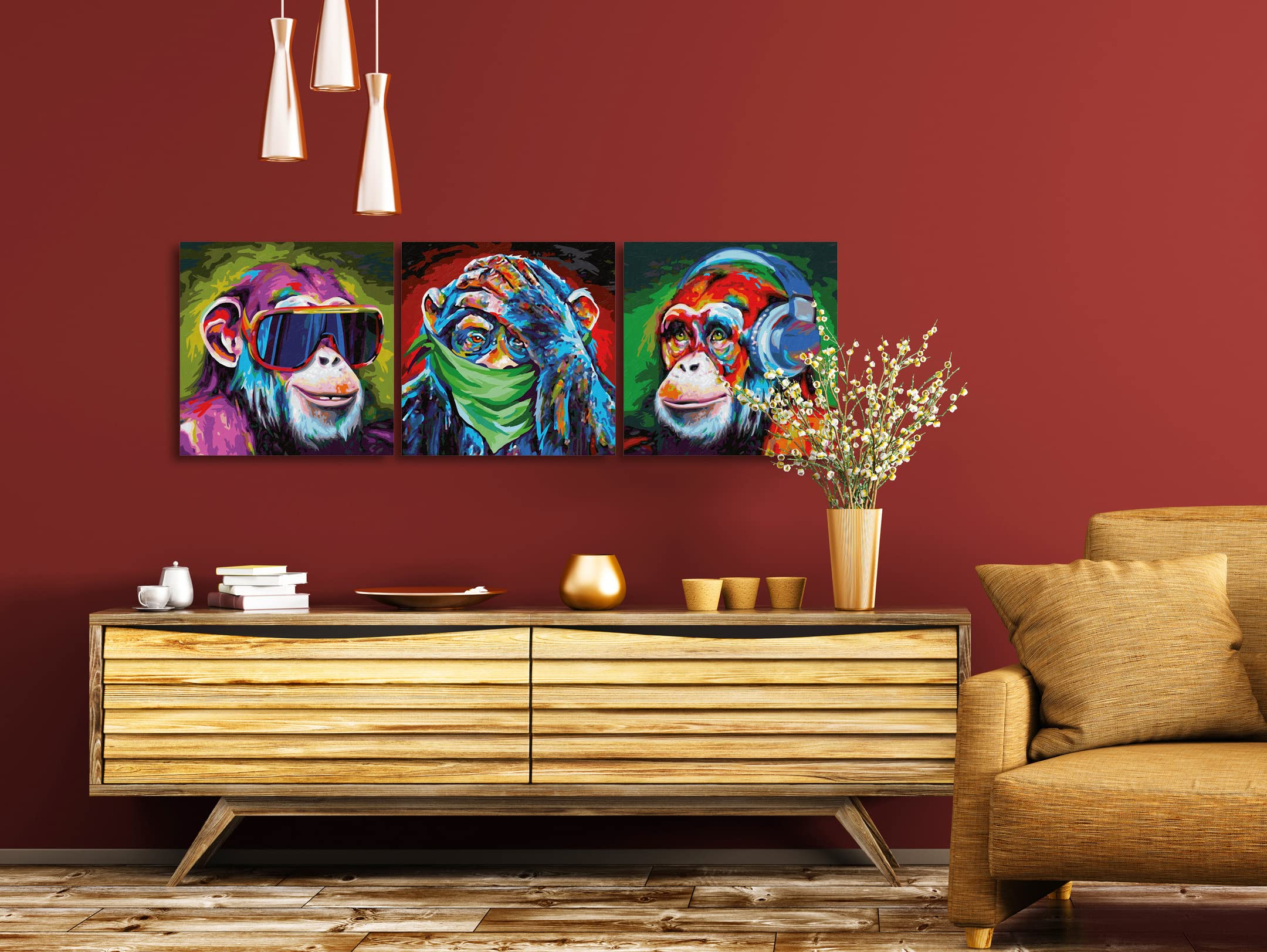 Schipper Mnz - Die 3 Affen (Triptychon) - Ausgefallenes Malset Mit Leinenstruktur 609470859 Innenarchitektur, Mobiliar, Anrichte, Wohnzimmer, Gemälde