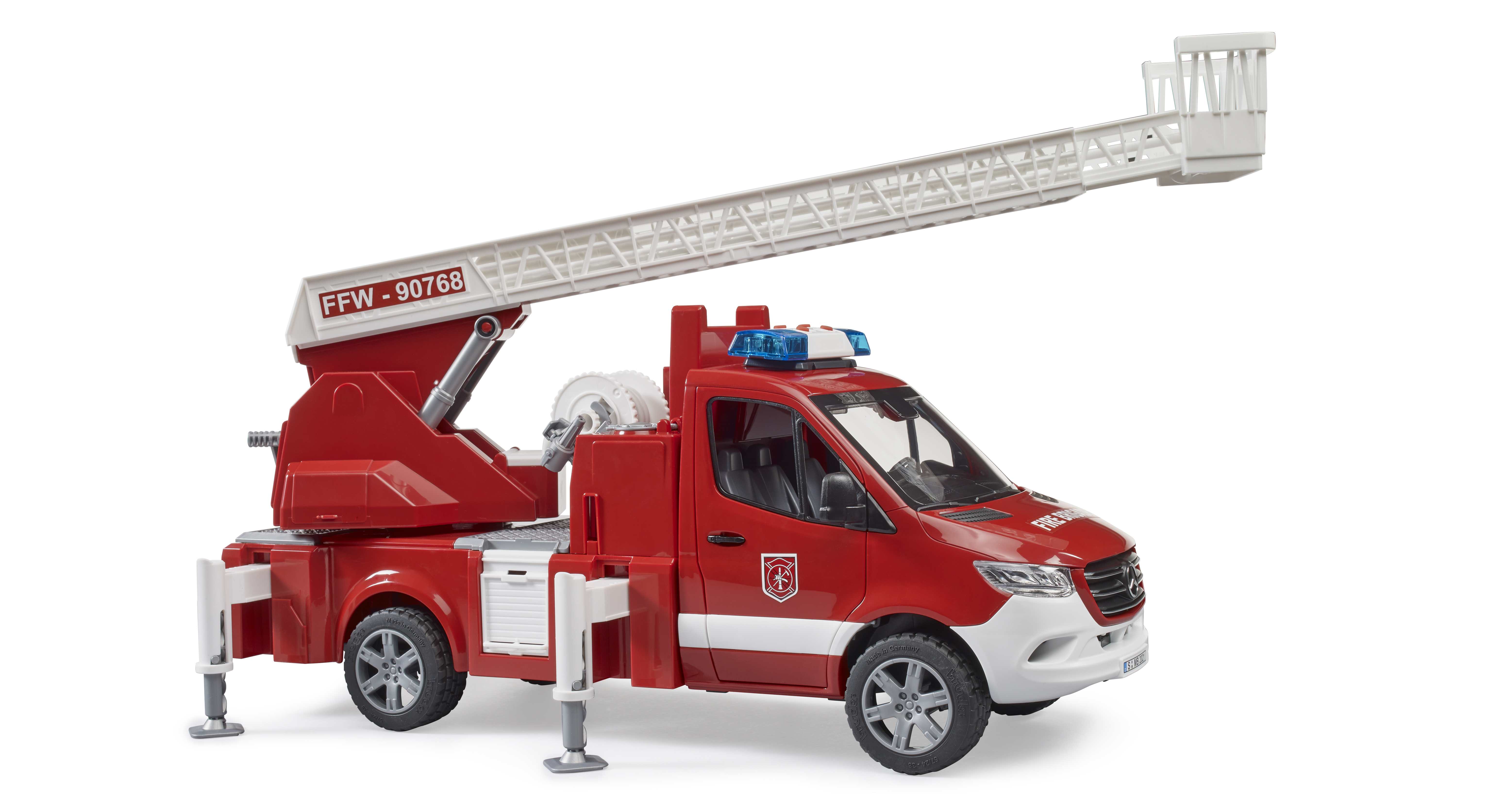 BRUDER 02673 - MB Sprinter Feuerwehr mit Drehleiter, Pumpe und Light & Sound Modul - Bild 2