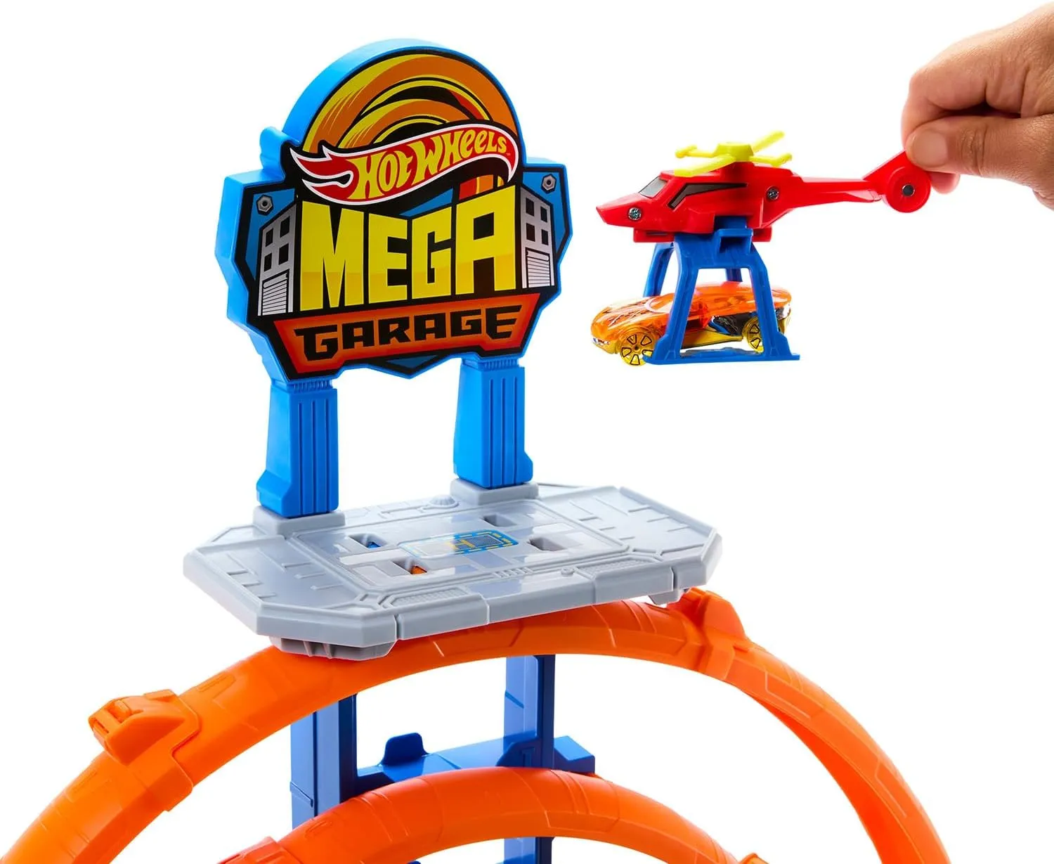 Hot Wheels City Mega-Parkgarage-Spielset mit 1 Die-Cast-Spielzeugauto und 1 Spielzeug-Hubschrauber im Maßstab 1:64 Hot Wheels City Mega-Parkgarage-Spielset mit 1 Die-Cast-Spielzeugauto und 1 Spielzeug-Hubschrauber im Maßstab 1:64