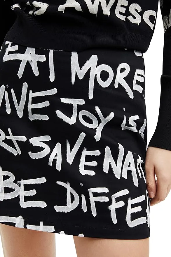 Desigual Damen Rock - Minirock mit grafischem Schrift-Print 22WWFW072000 GR. XS
