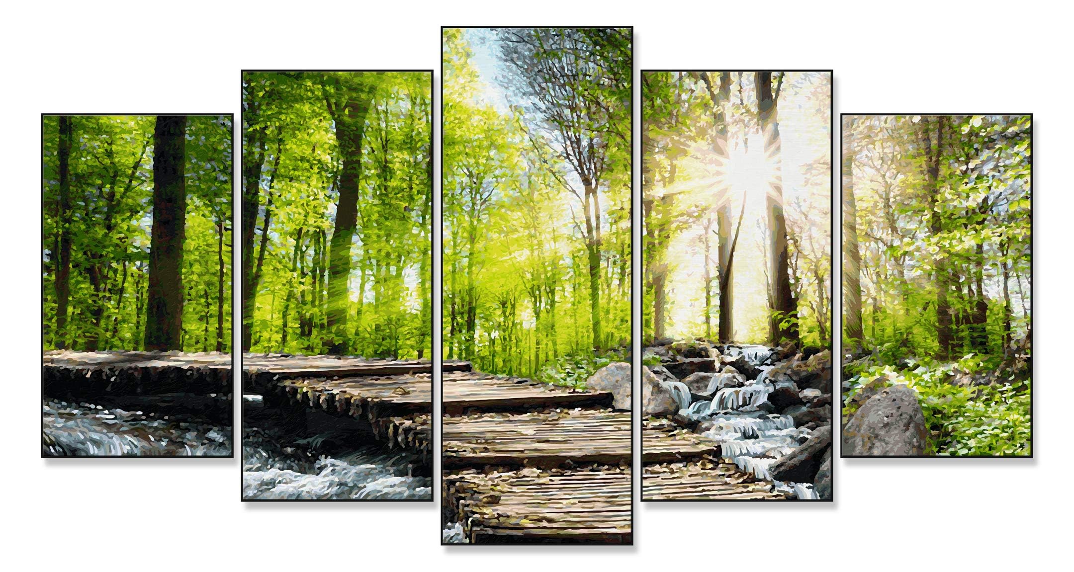 Schipper Mnz - Am Wildbach - Fünfteiliges Panorama-Malset Mit Naturidylle 609450774 Pflanzenwuchs, Sonnenlicht, Natur, Wald, Collage