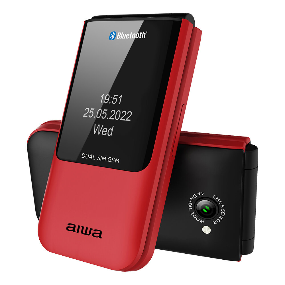 Aiwa_FP-24RD_ROT_Großtasten_Bluetooth_Seniorenhandy,_Klapphandy,_Dual-SIM,_Farbdisplay,_SOS,_Notruf,_32MB_ROM,_32MB_RAM,_GPRS,_GSM, Elektronik, Handy, Telefon