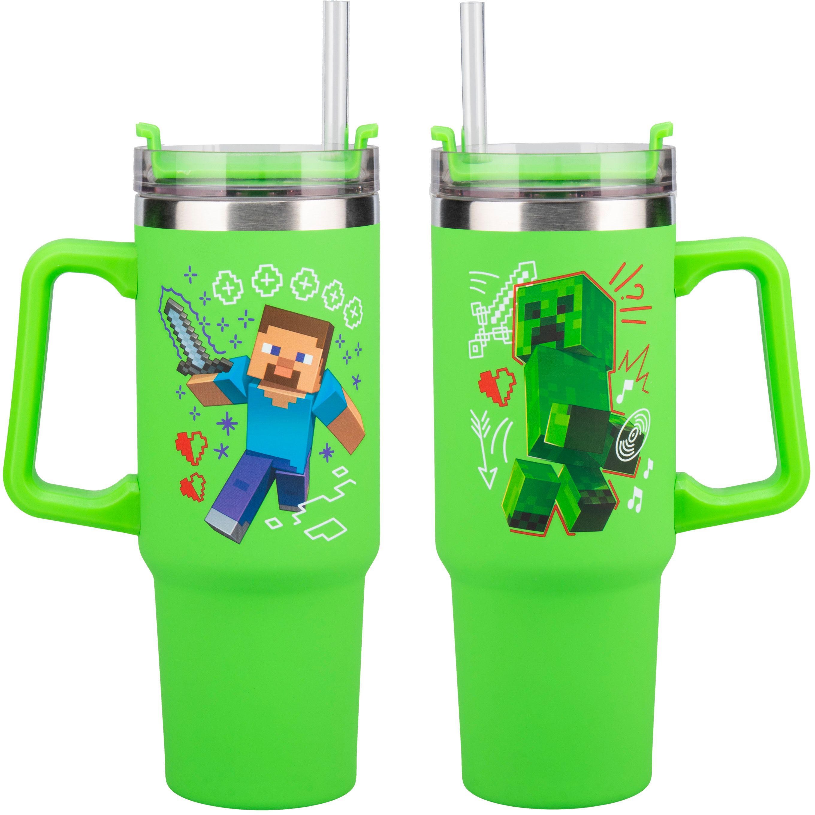 Minecraft, Green, 900ml, Multiway, Travel, Cup, Straw, Pokal, Flasche, Pokal, Flasche