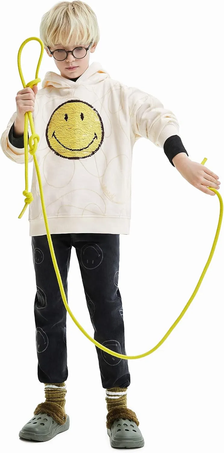 Desigual Mädchen Hoodie - Weiß mit Smiley-Motiv 22WGSK151001 GR. L