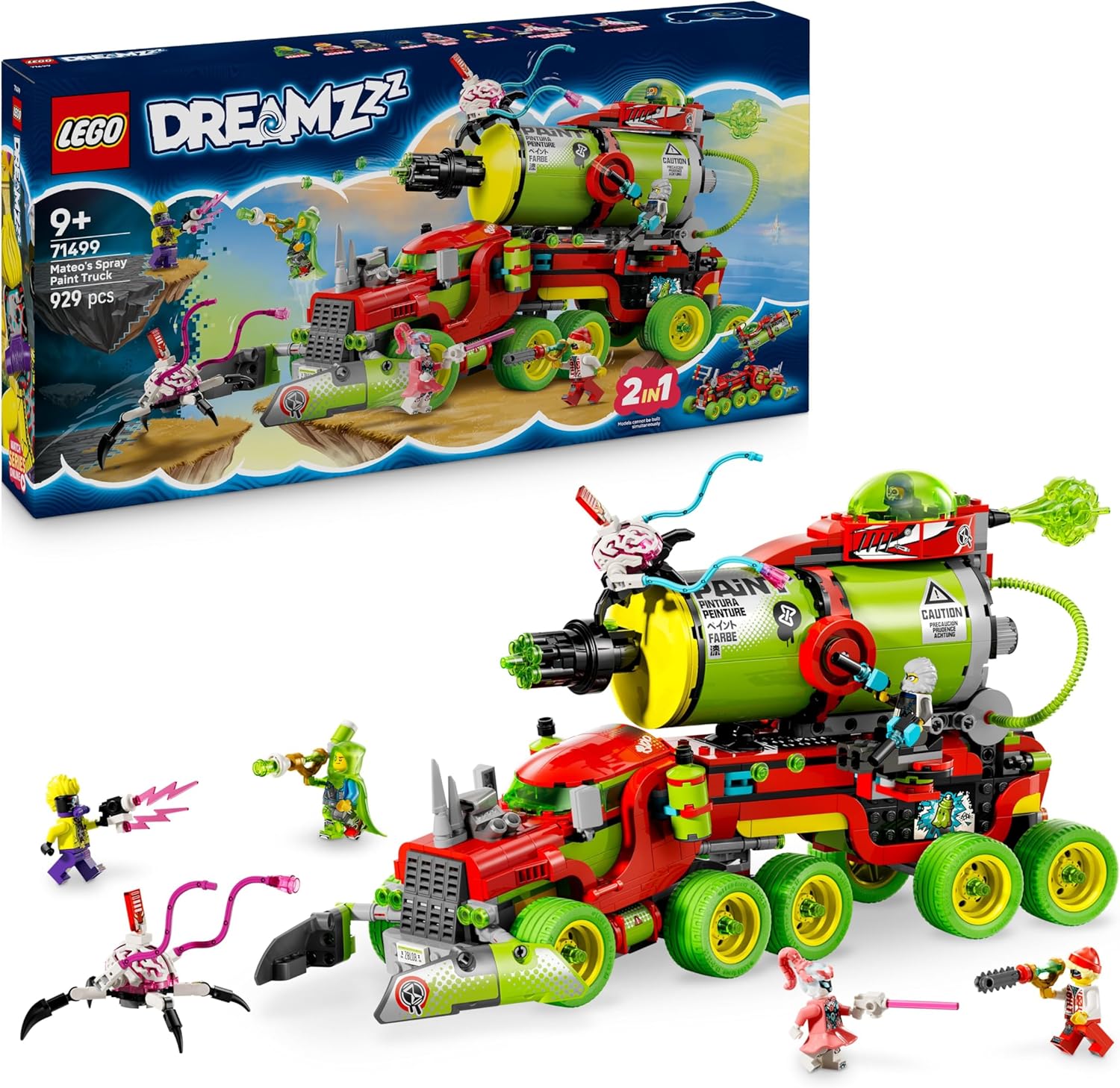 LEGO® DREAMZzz 71499 Mateos Sprühdosen-Truck – Verpackung, Zubehör und Details sichtbar