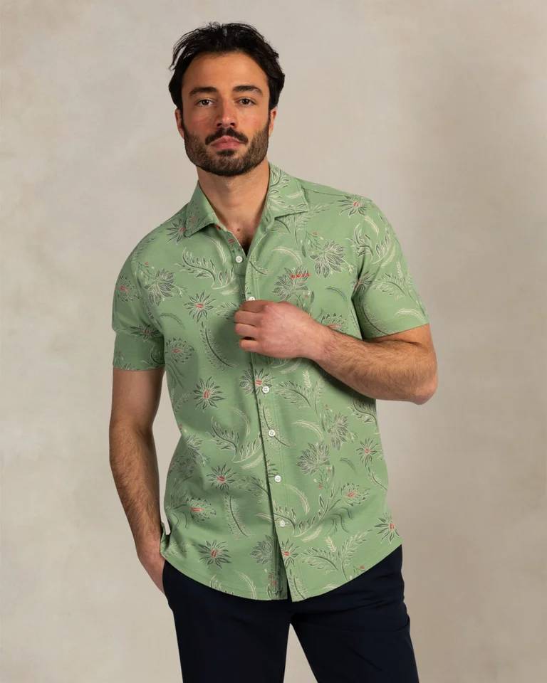 NZA 26CN588SMG/M Hemd - Kurzarm / Grün / Blumen - M