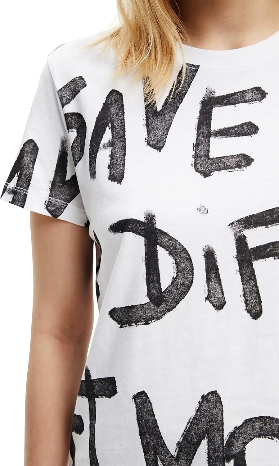 Desigual Damen T-Shirt - Weißes T-Shirt mit Schriftprint 22WWTK211000 GR. XS