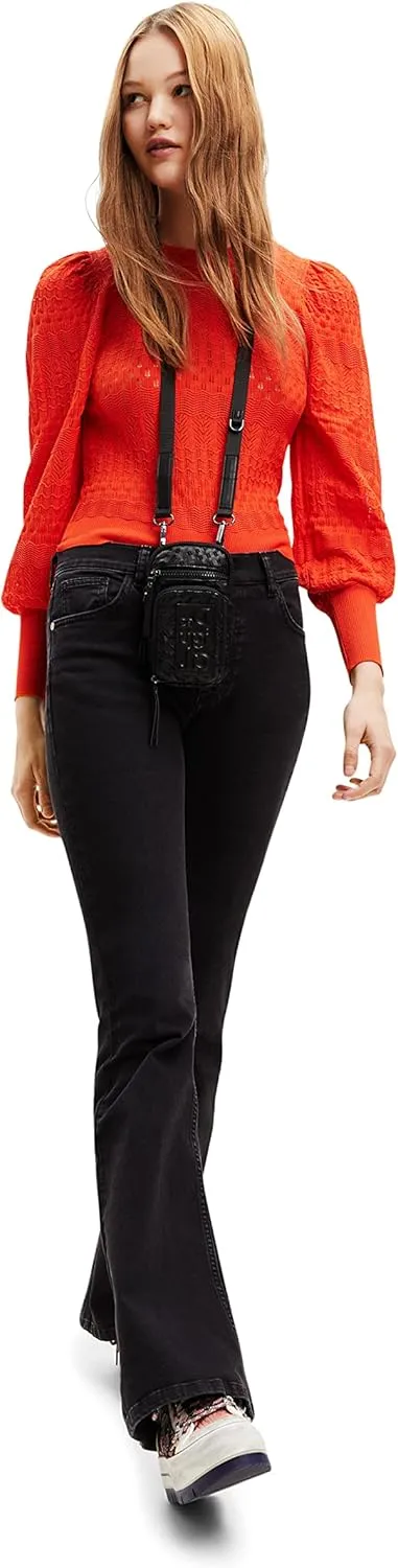 Desigual Damen Pullover - Oranger Strickpullover mit Strukturmuster 22WWJFAG7002 GR. L