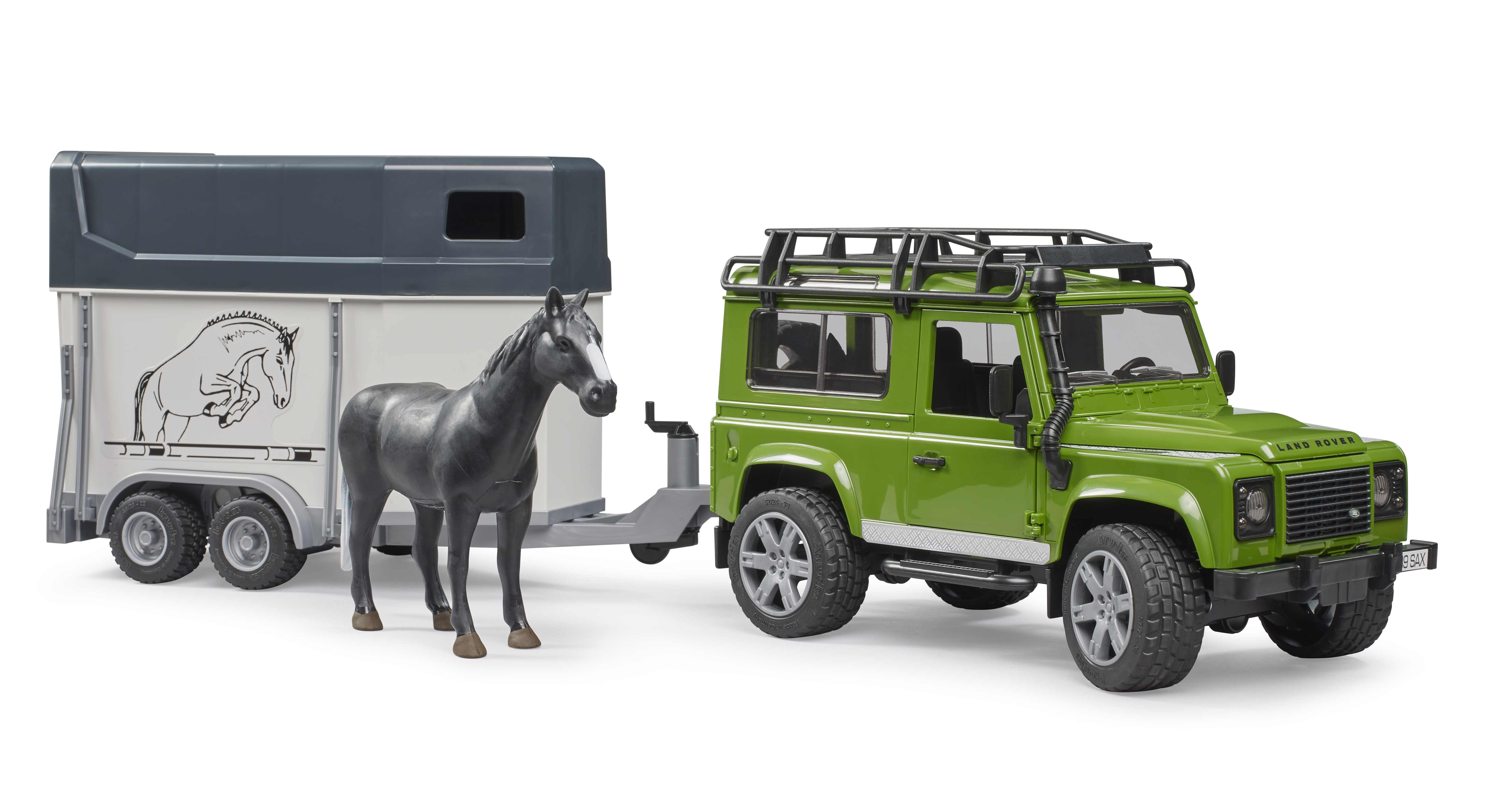 BRUDER 02592 - Land Rover Defender mit Pferdeanhänger Inkl. 1 Pferd