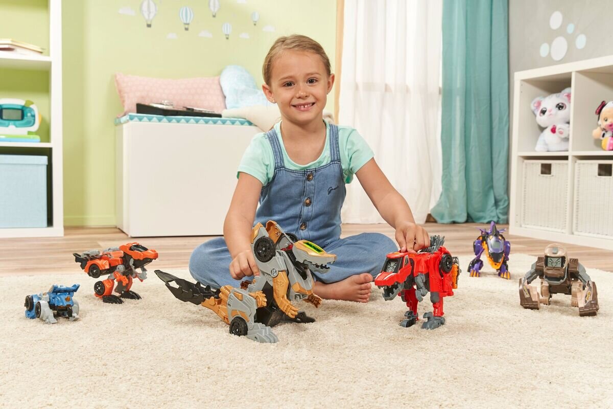 VTech Switch & Go Dinos «Fighter Velociraptor» transformierbarer Dino/Auto mit LED-Effekten, LCD-Animation, 4 Projektile, Sprache & Sound, 2 × AAA, ab 3 Jahren,