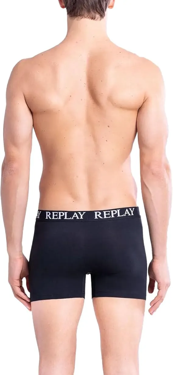 REPLAY Herren Boxershorts I101102BK - Schwarz, 3er Pack mit Logo-Bund GR. M