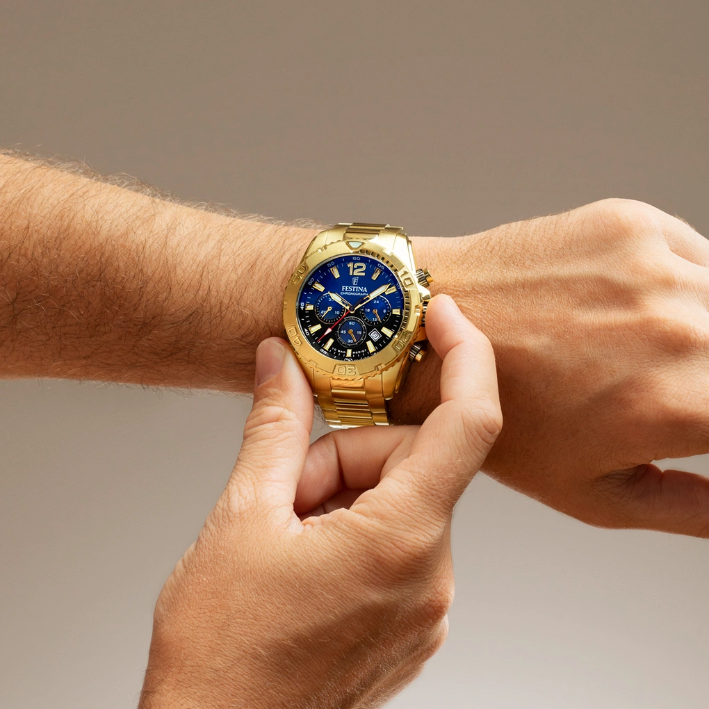 FESTINA Timeless Chronograph F20684 2 – Markanter Herren Chronograph mit luxuriösem Goldton
