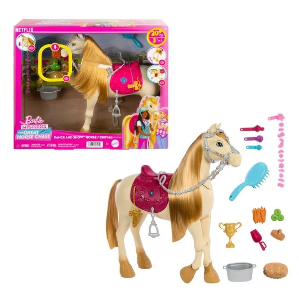 Barbie Mysteries Interaktives Pferd mit Geräuschen, Musik & Zubehör, HXJ42