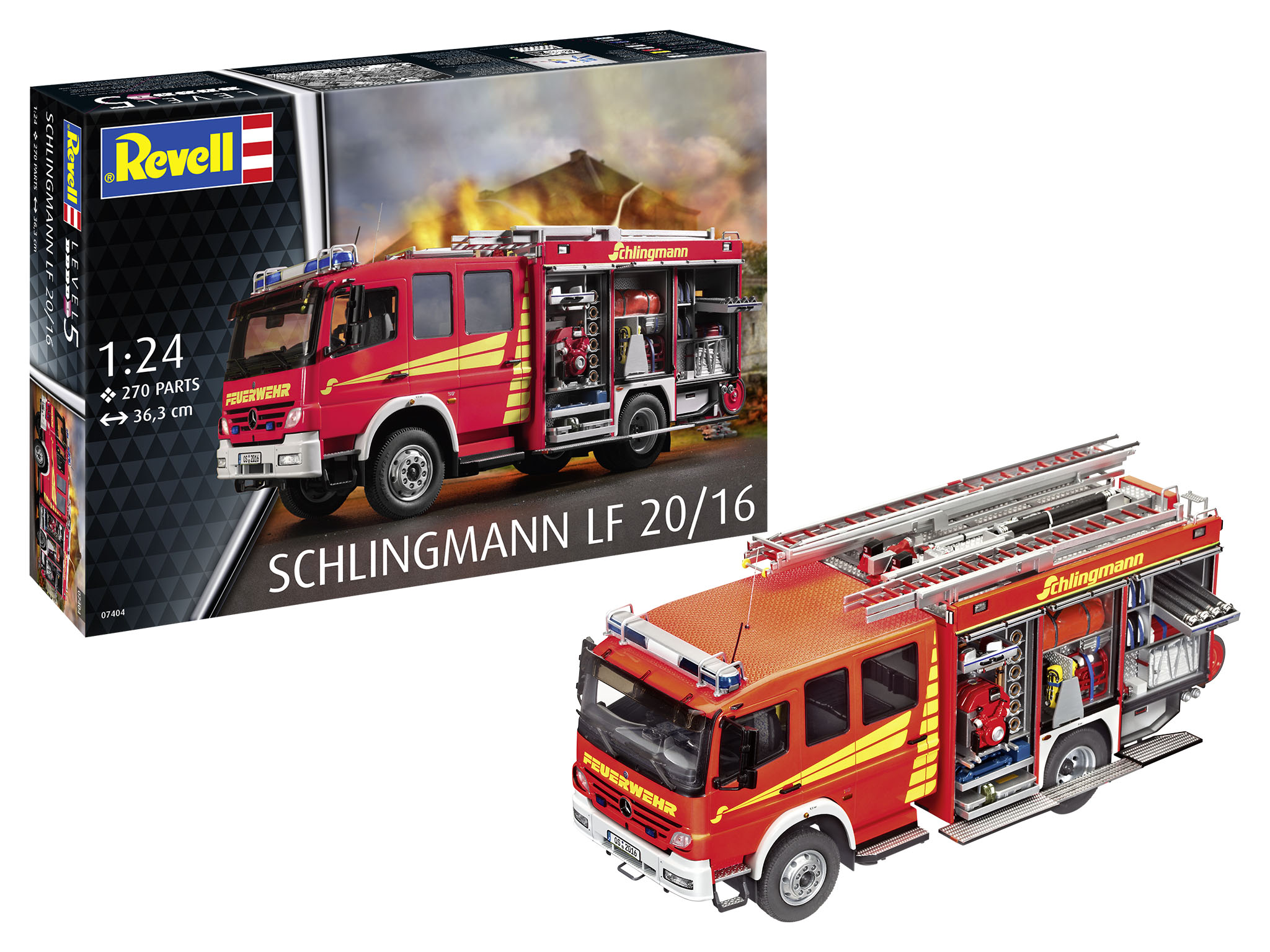 Revell 07404 Schlingmann LF 20/16 Modellbausatz Fahrzeug, LKW, Feuerwehrauto, Feuerwache, Person