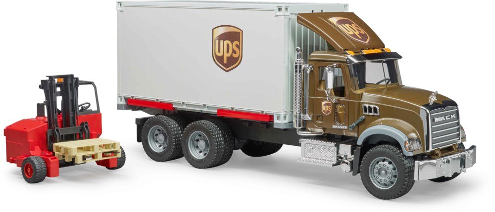 Bruder, 02828, Mack, Granite, Ups, Logistik-Lkw, Mit, Mitnahmestapler, lkw, Fahrzeug, Anhänger-LKW, Maschine, Rad