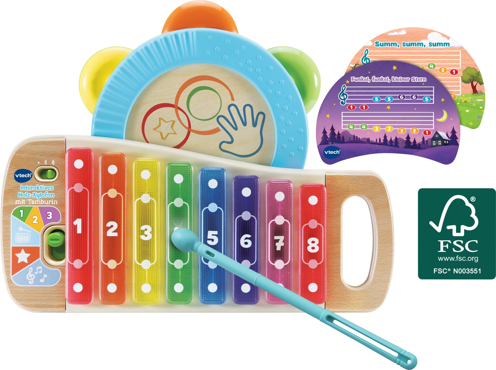 VTech Interaktives Holz-Xylofon mit Tamburin