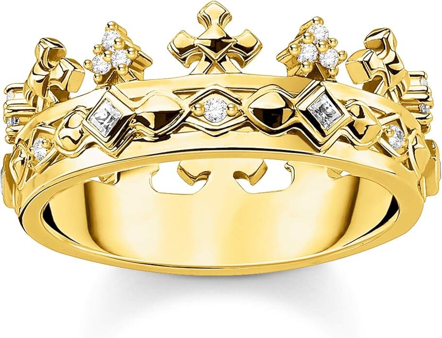 Thomas, Sabo, Ring, Mit, Krone, Sterling, Silber, King, Gr., 48, Gelbgold, TR2302-414-14-48, Zubehor, Gold, Schmuck, Ring, Medaillon