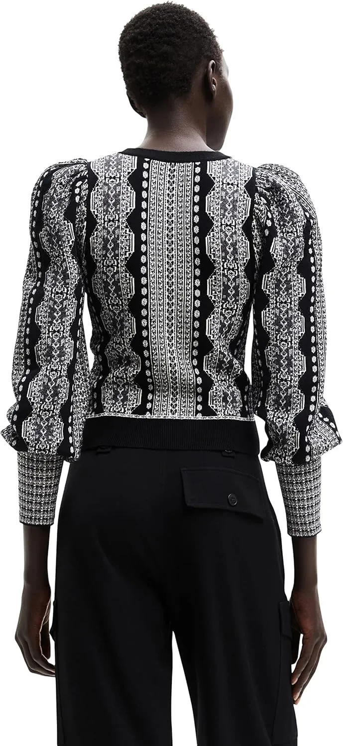 Desigual Damen Pullover - Schwarz-Weiß Strickpullover mit Muster 22WWJFA22000 GR. XL