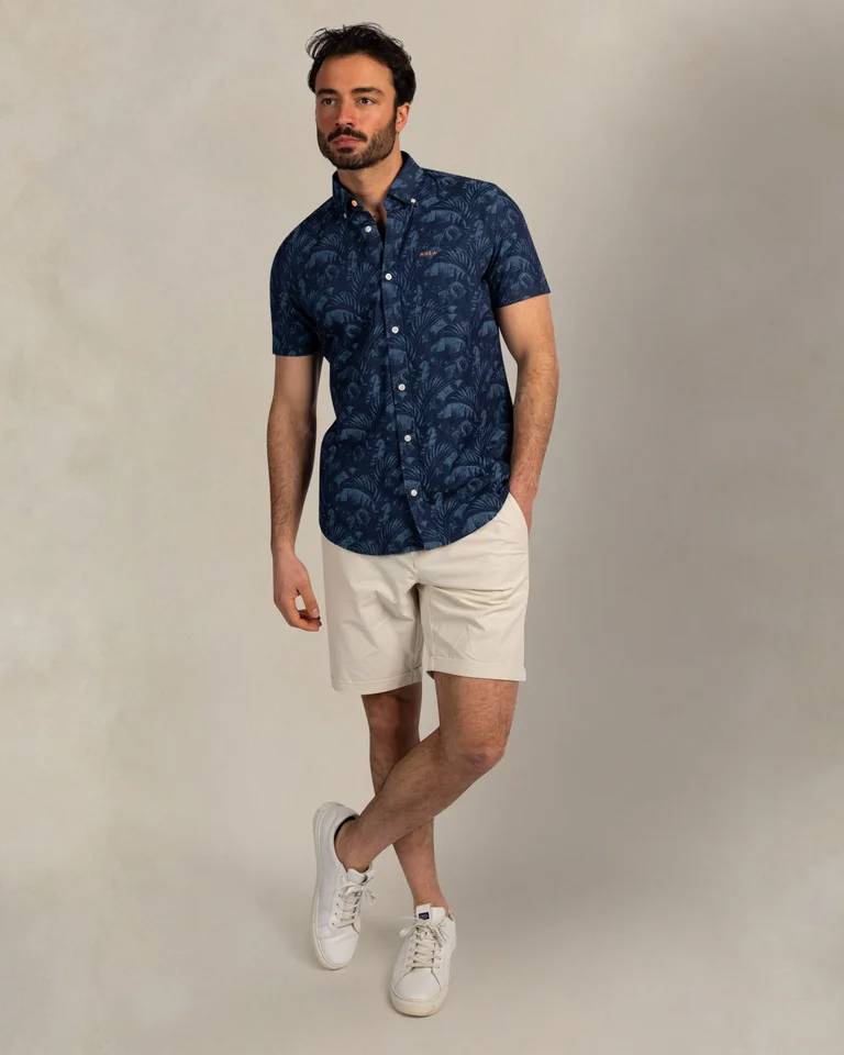 NZA 26CN559SNS/M Hemd - Kurzarm / Blau / Palmen - M