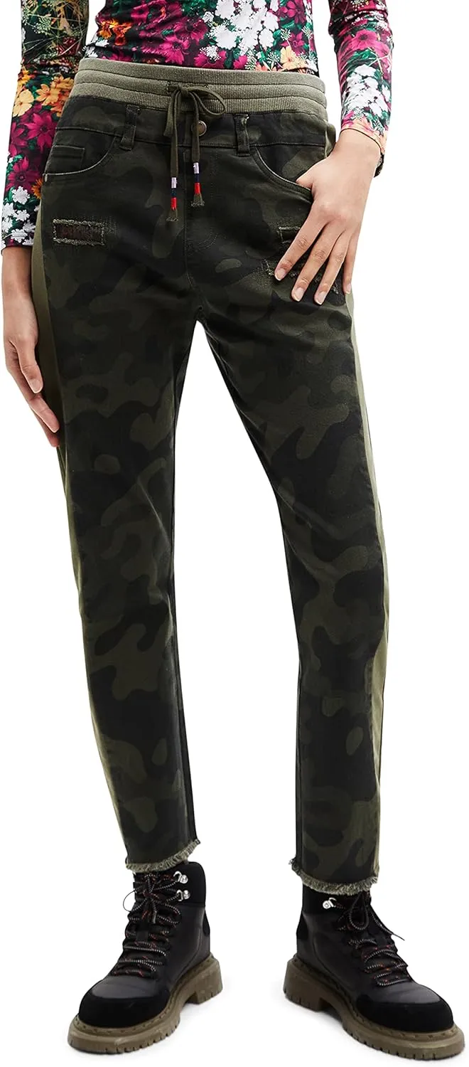 Desigual Damen Hose - Camouflage Chino Pants mit Kordelzug 22WWPN134086 GR. XS
